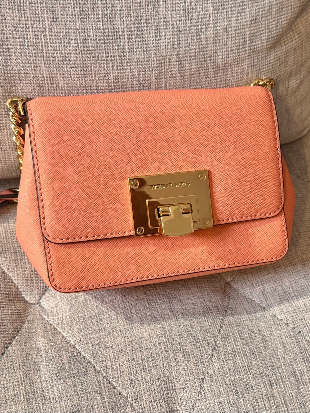 Michael Kors Tina Small Clutch Saffiano Leather Peach Convertible Crossbody Bag